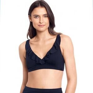 Ralph Lauren Beach Club Solid Black Ruffle Underwire Bikini Bra Swim Top Size 8